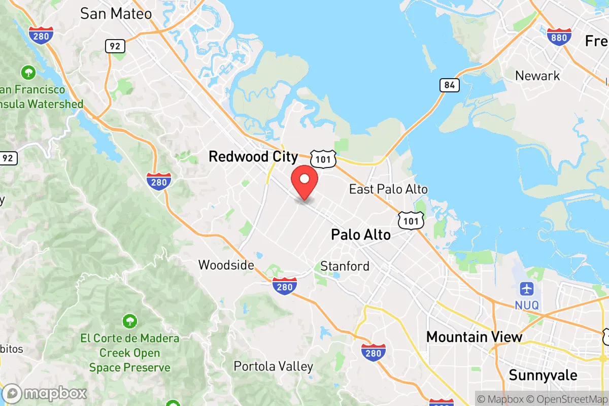 Map centered at 37.4540, -122.2031