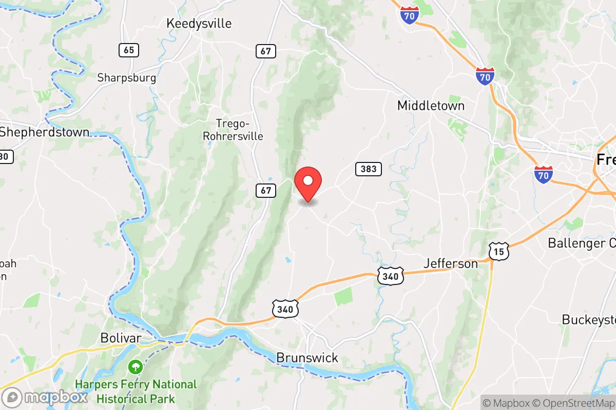 Map centered at 39.3923, -77.6275