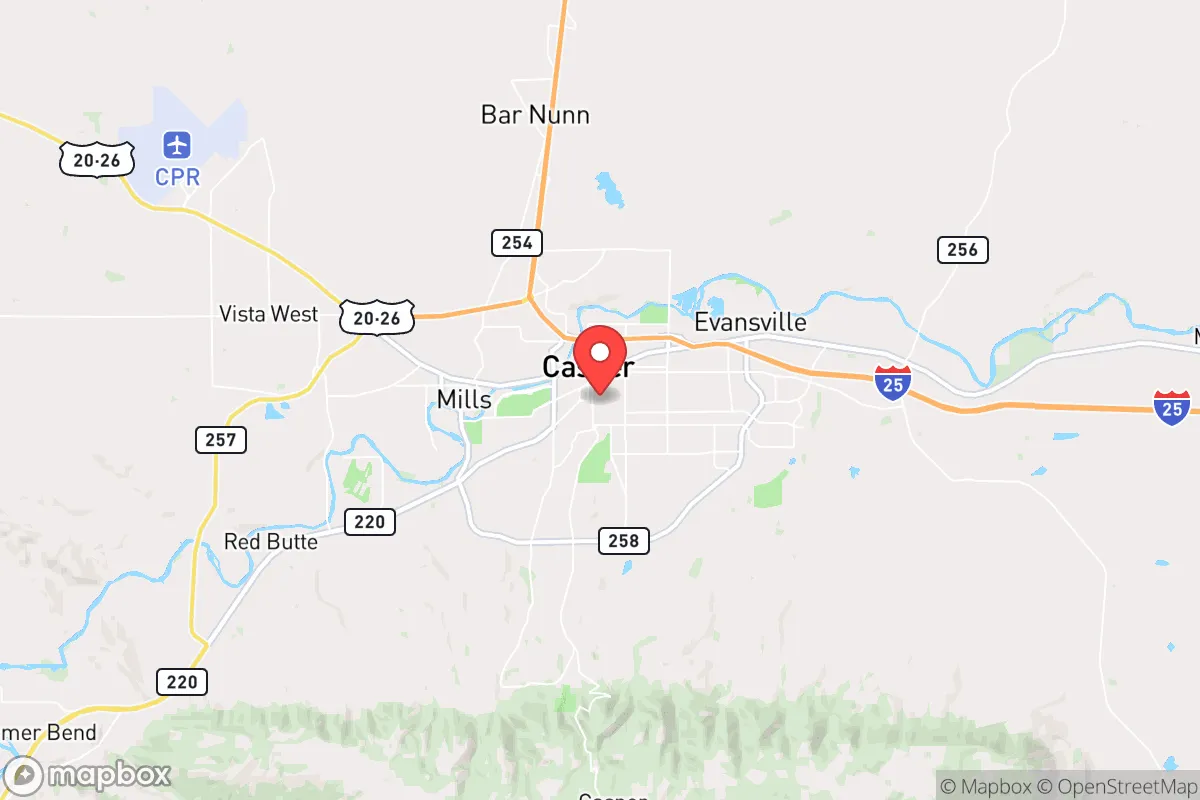 Map centered at 42.8418, -106.3211