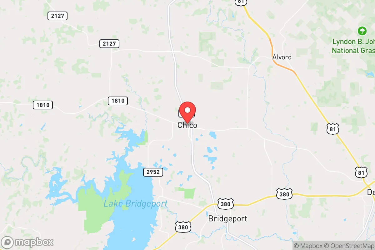 Map centered at 33.2961, -97.7986