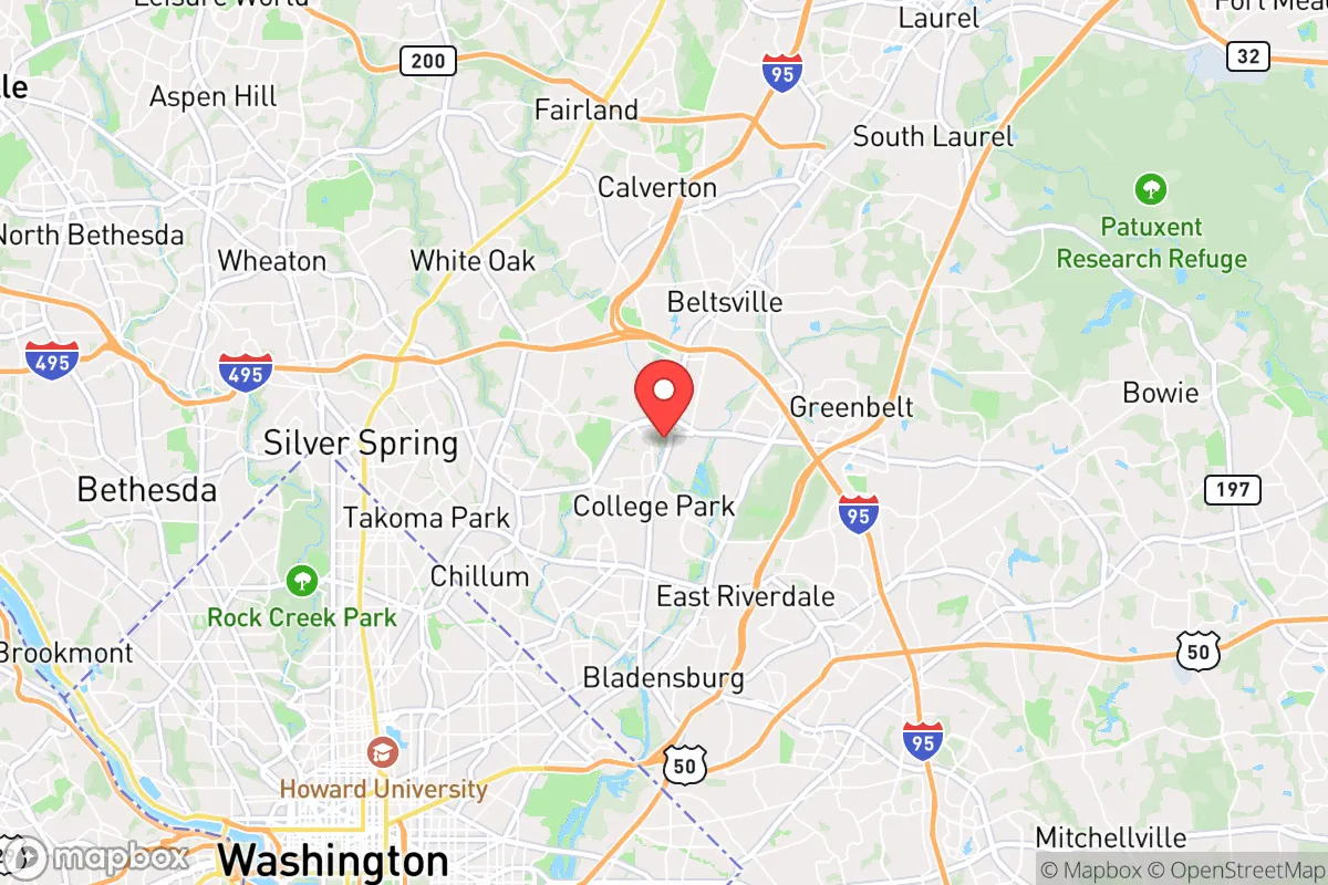 Map centered at 38.9960, -76.9337