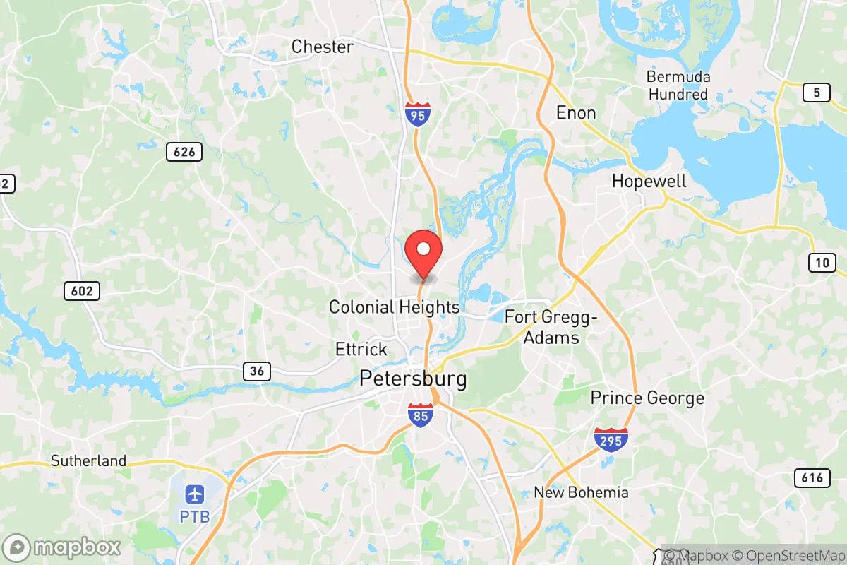 Map centered at 37.2650, -77.3969