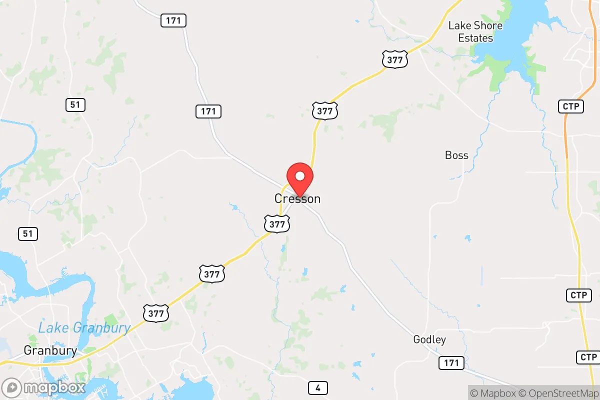 Map centered at 32.5298, -97.6155