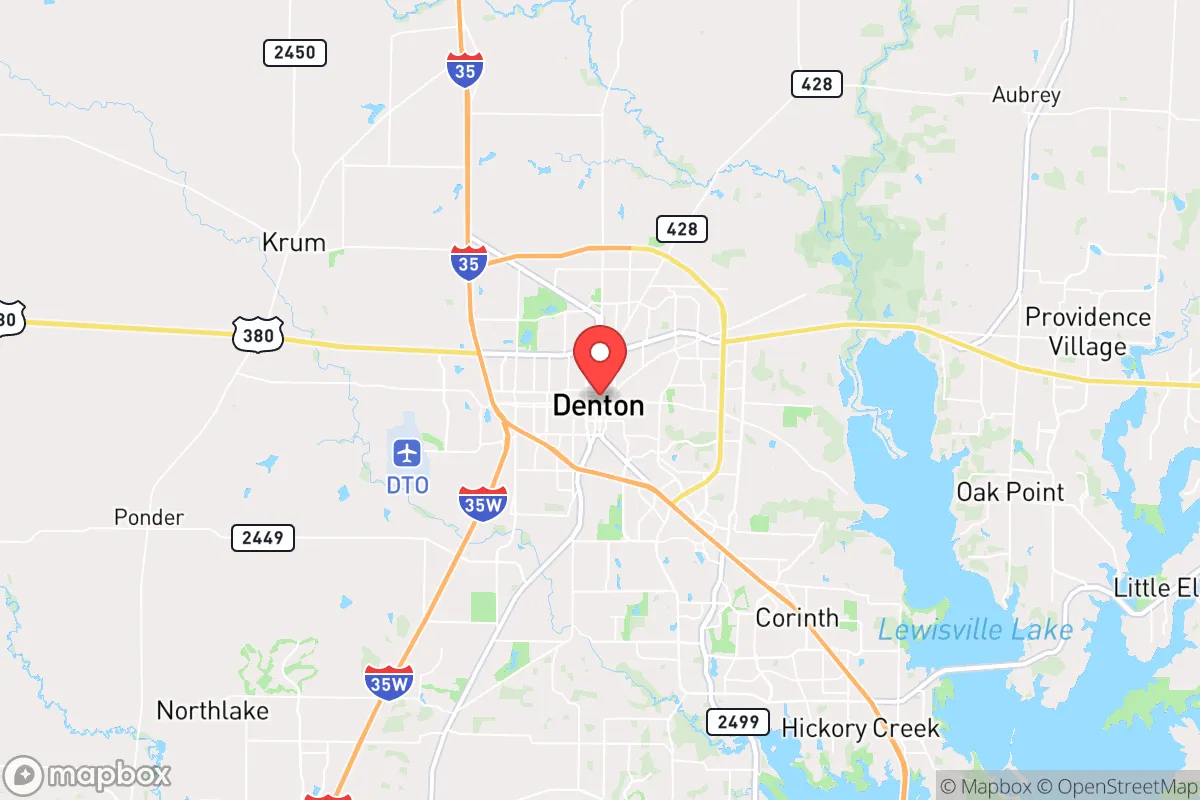 Map centered at 33.2170, -97.1421