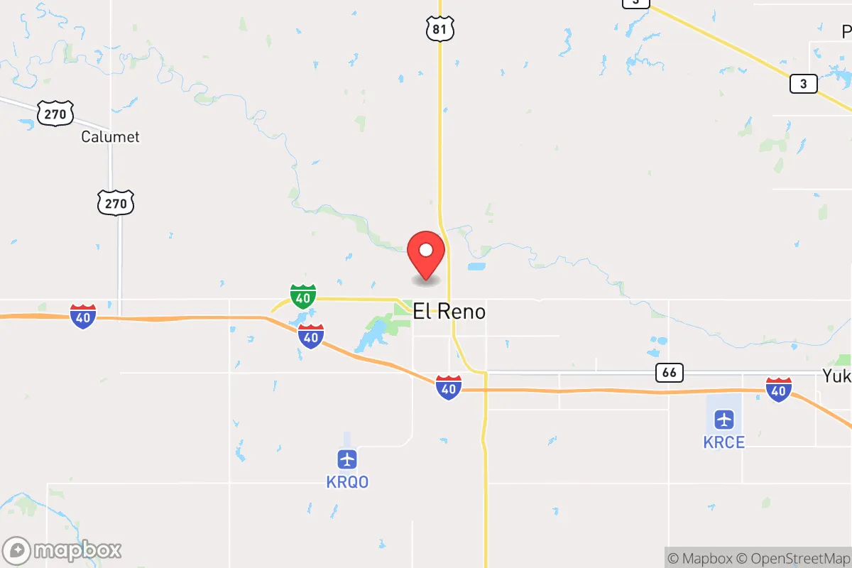 Map centered at 35.5429, -97.9660