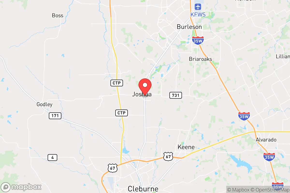 Map centered at 32.4584, -97.3837