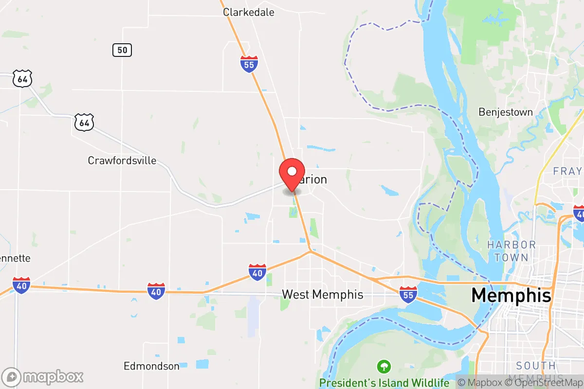Map centered at 35.2042, -90.2061