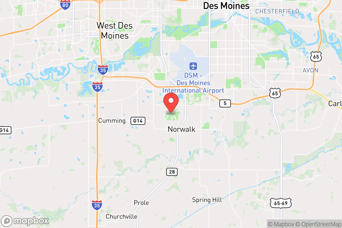 Map centered at 41.4893, -93.6913