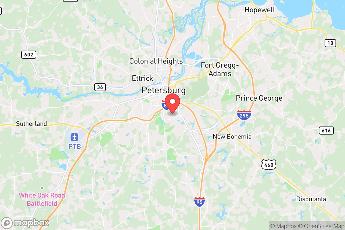 Map centered at 37.2043, -77.3913