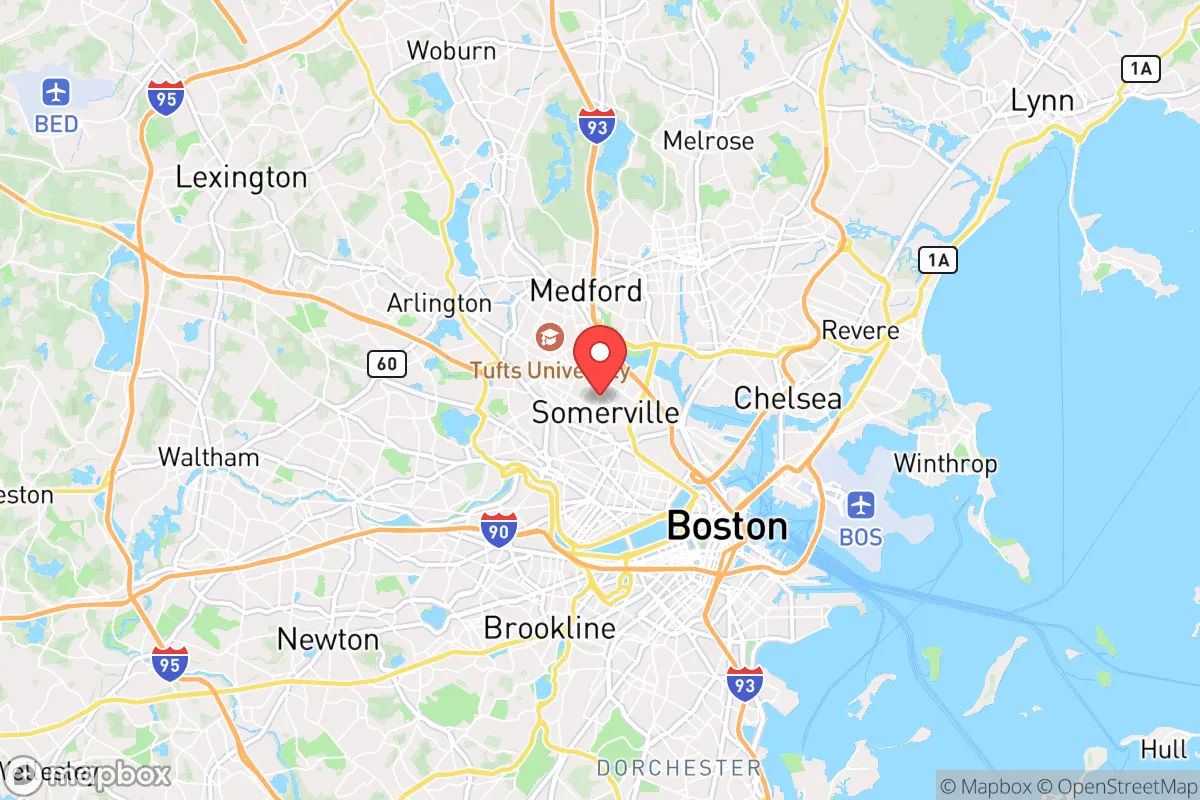 Map centered at 42.3907, -71.1013