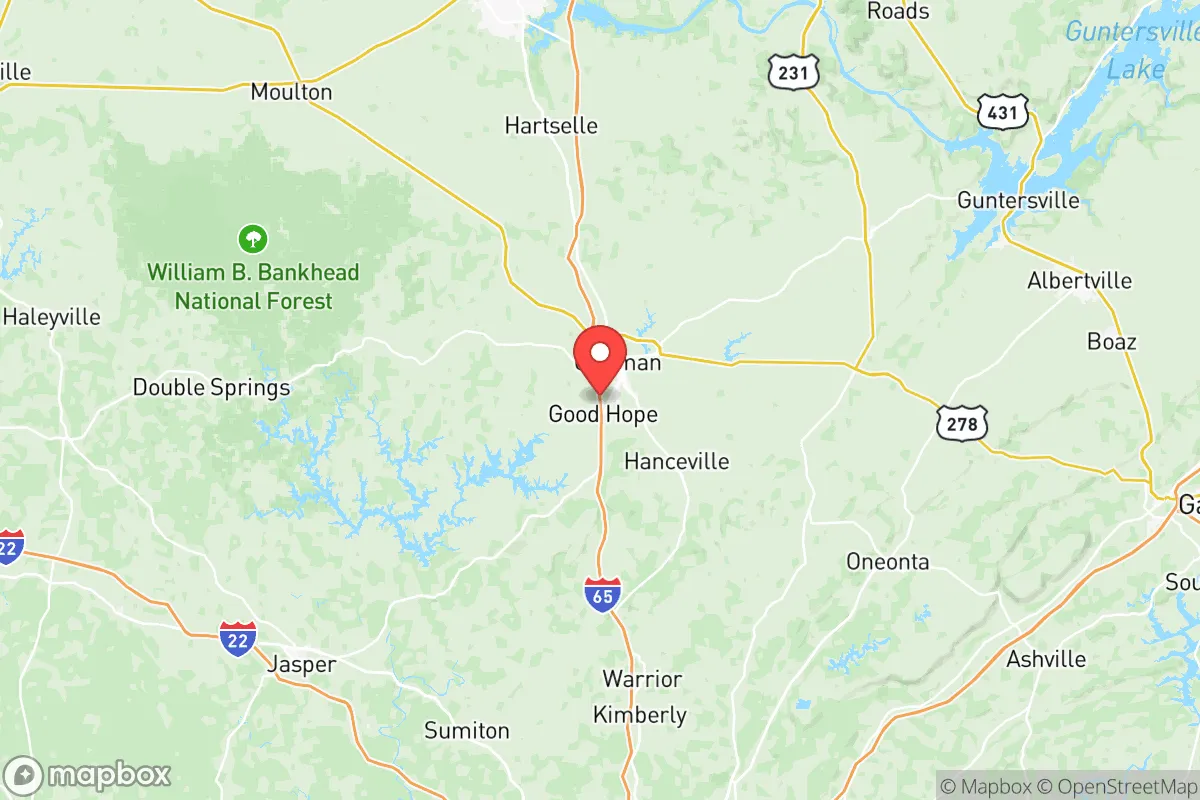 Map centered at 34.1319, -86.8678