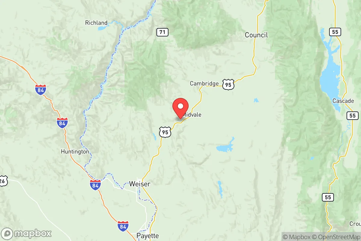 Map centered at 44.4521, -116.7845