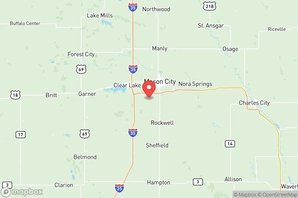 Map centered at 43.0815, -93.2608