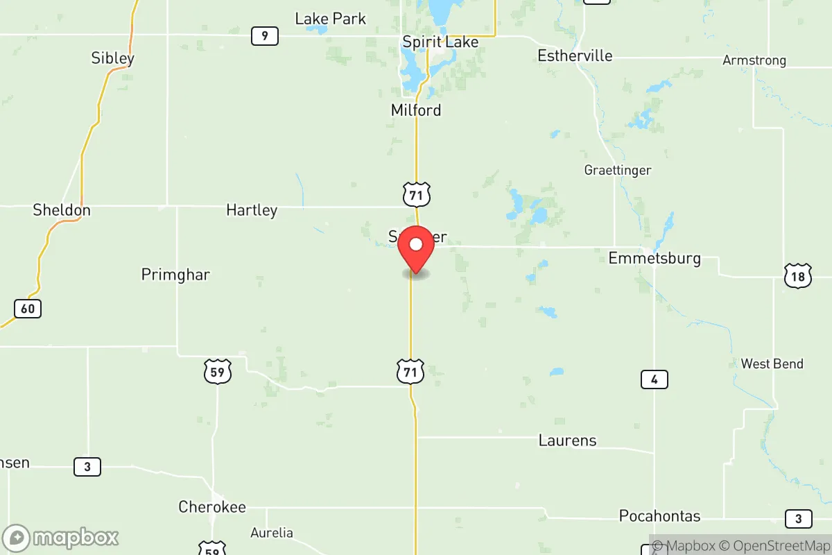 Map centered at 43.0825, -95.1509