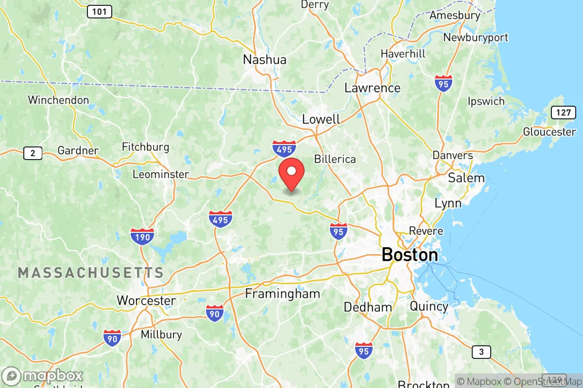 Map centered at 42.4854, -71.3916