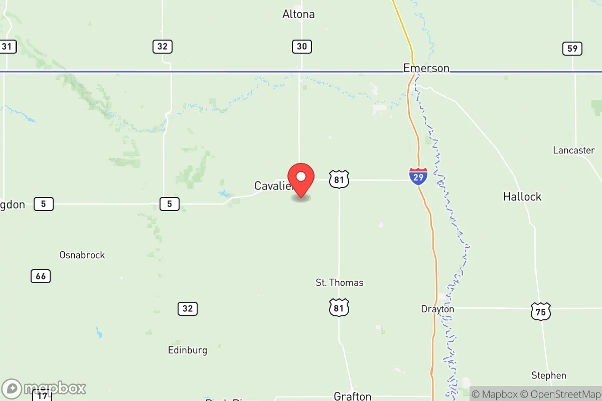 Map centered at 48.7674, -97.5517
