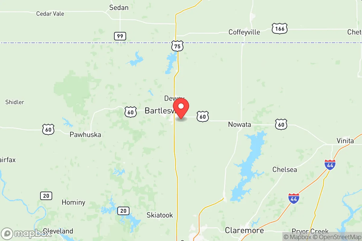Map centered at 36.7149, -95.9044