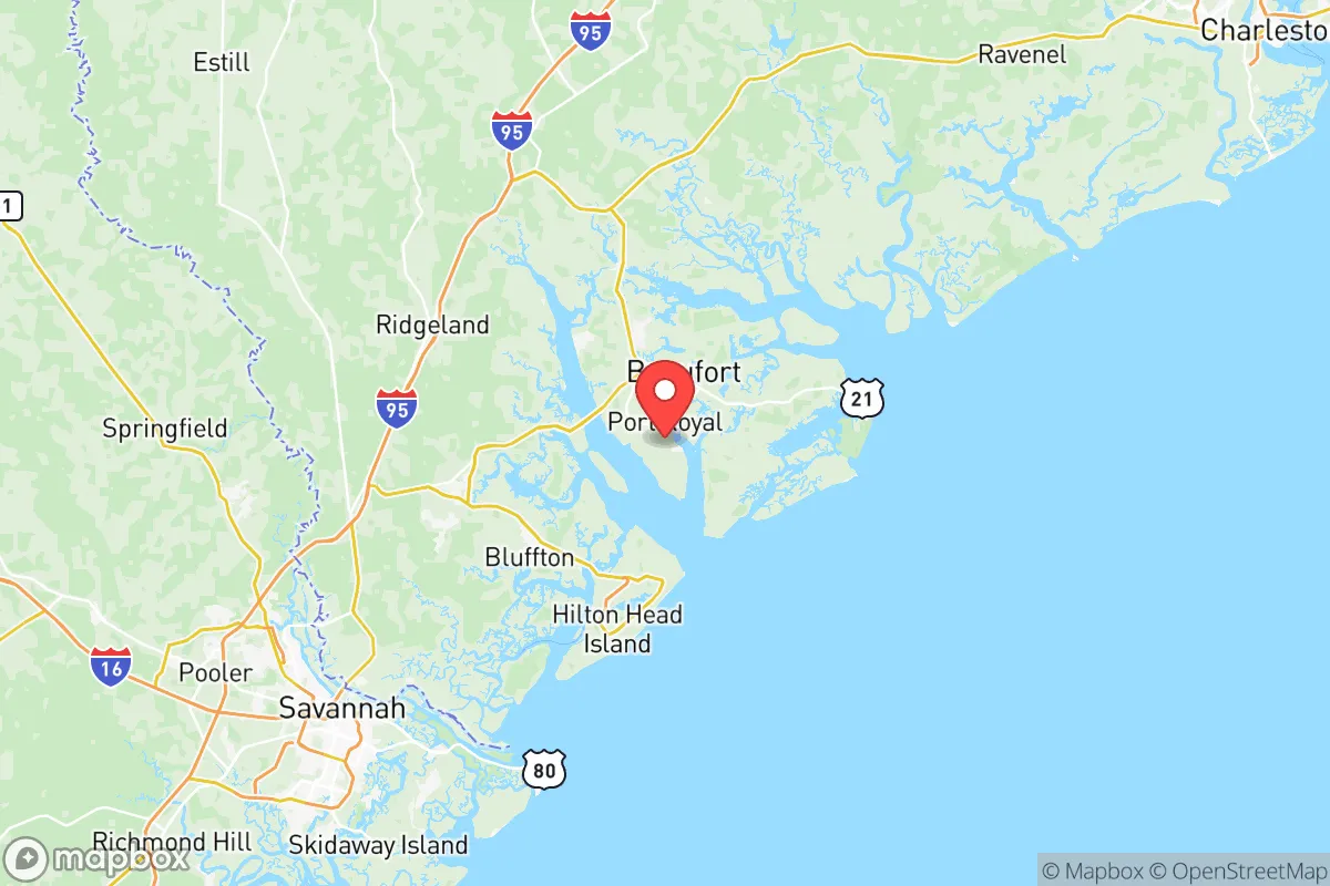 Map centered at 32.3569, -80.6923