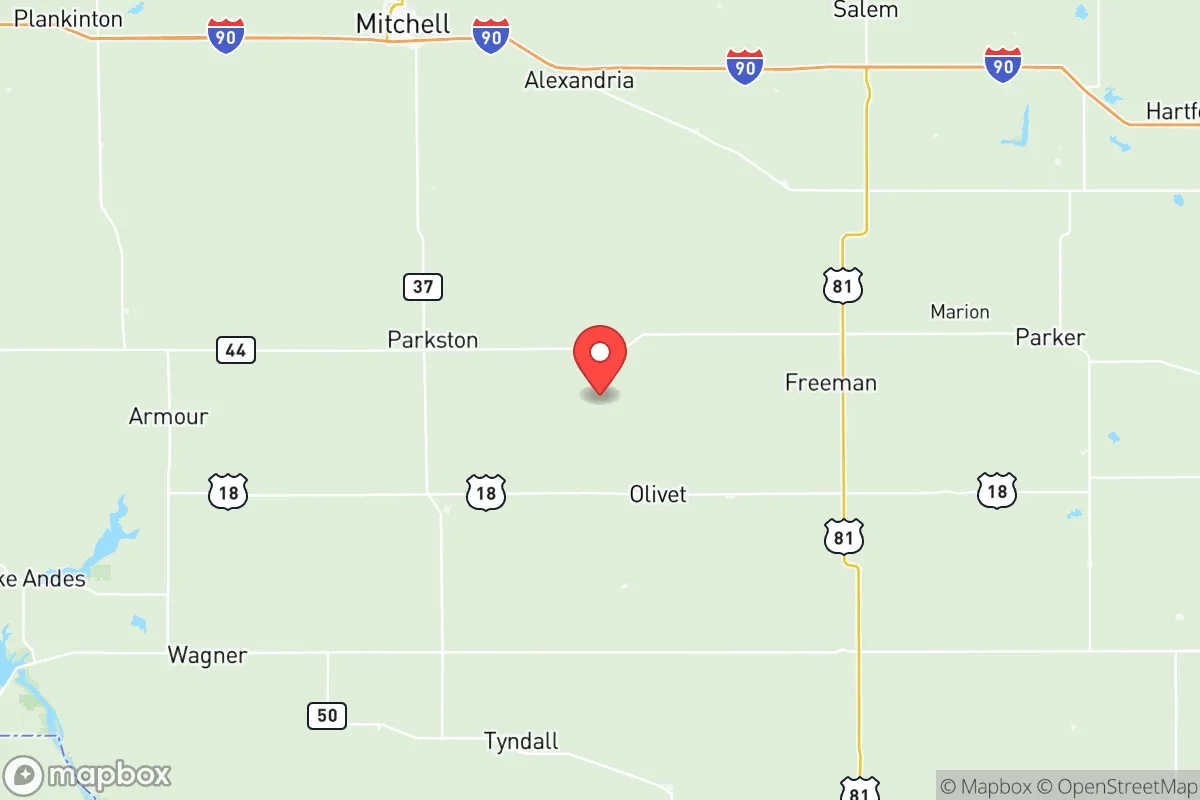 Map centered at 43.3349, -97.7544