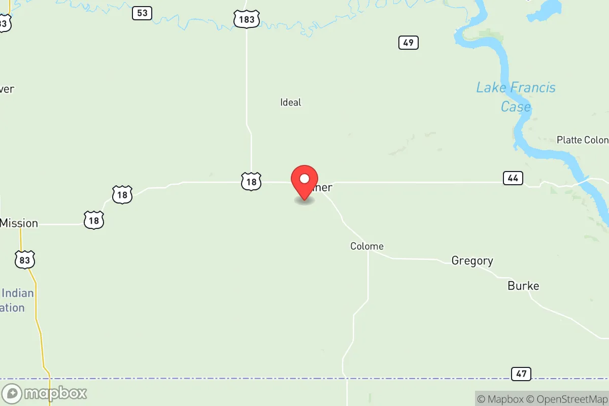 Map centered at 43.3454, -99.8839