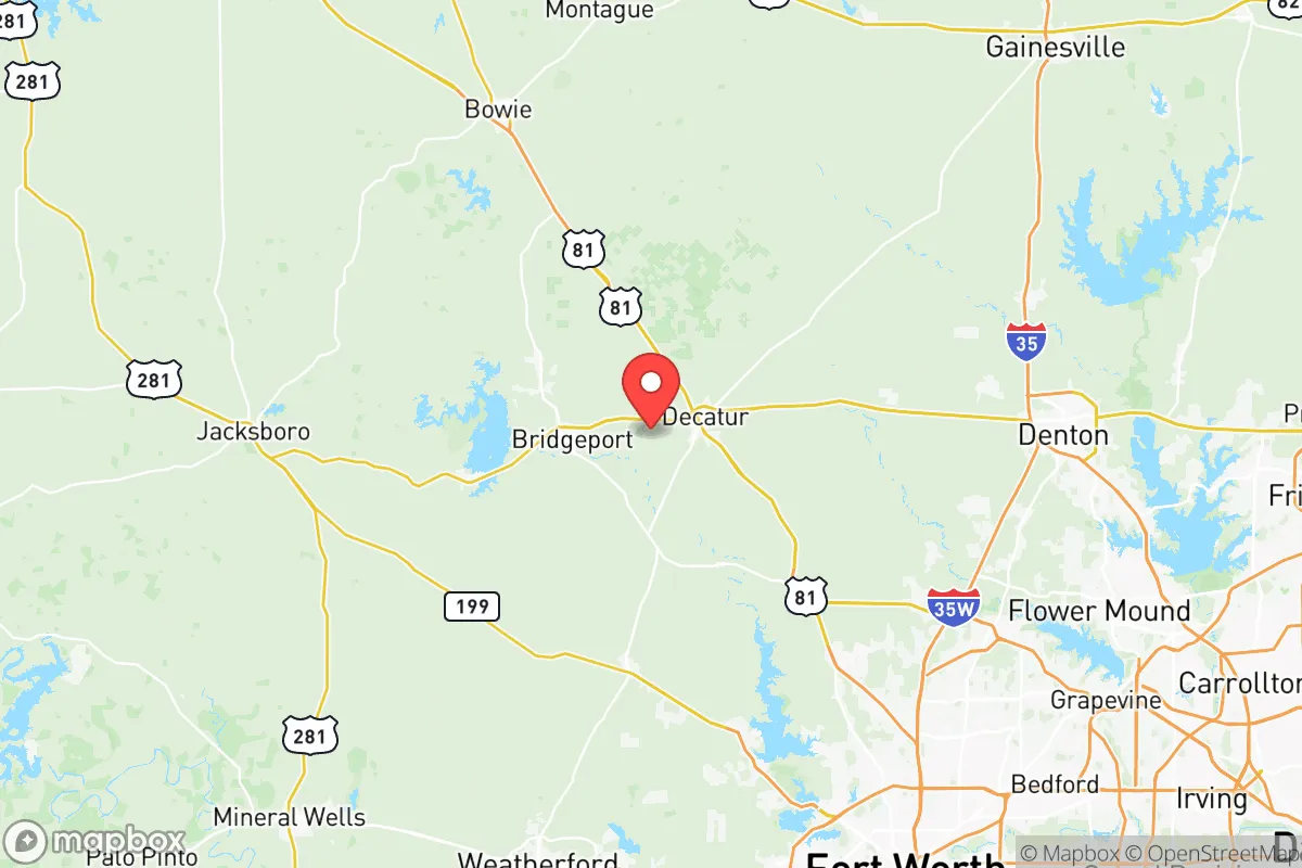 Map centered at 33.2158, -97.6545