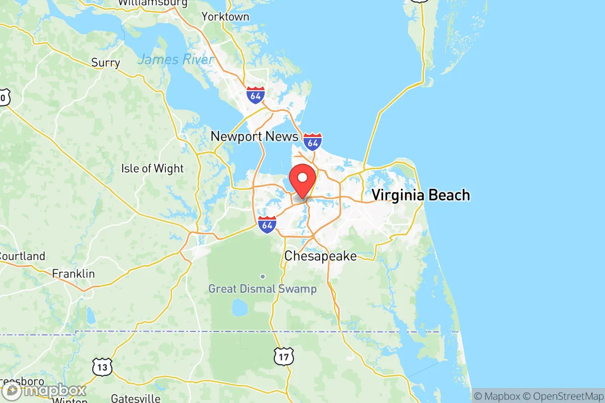 Map centered at 36.8354, -76.2983