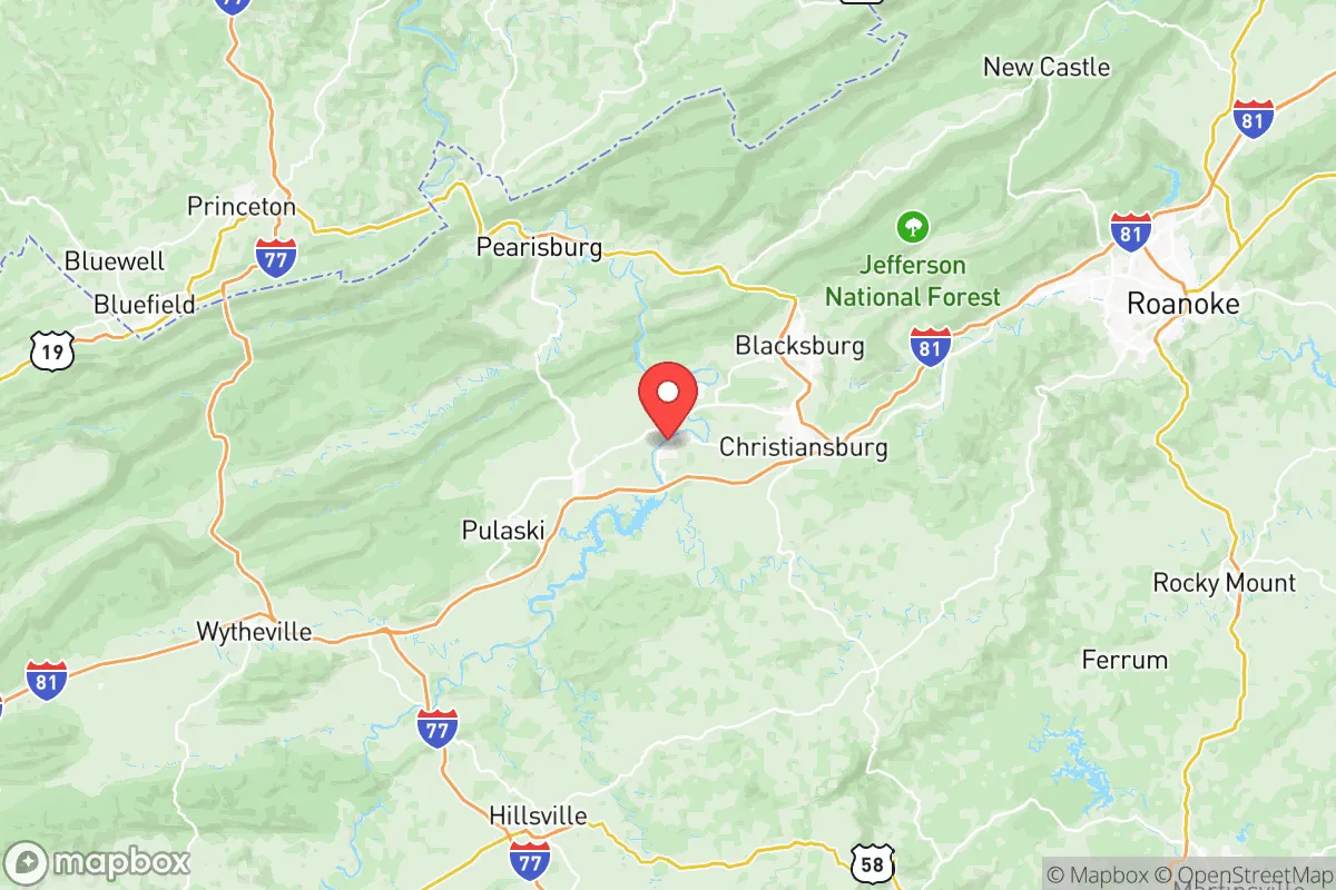 Map centered at 37.1318, -80.5764