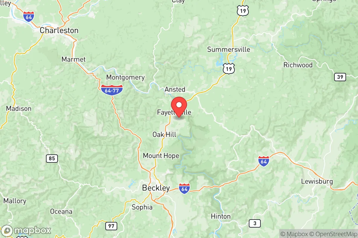 Map centered at 38.0287, -81.0810