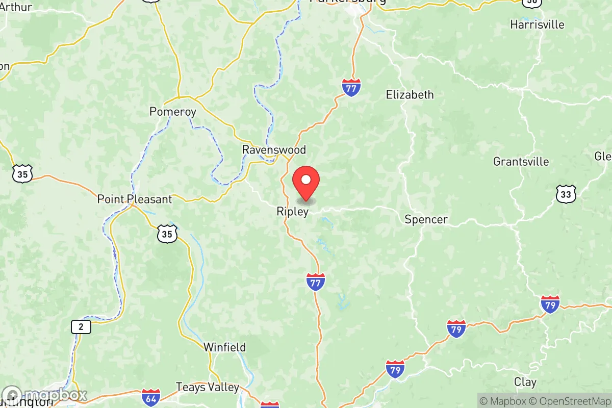 Map centered at 38.8343, -81.6747