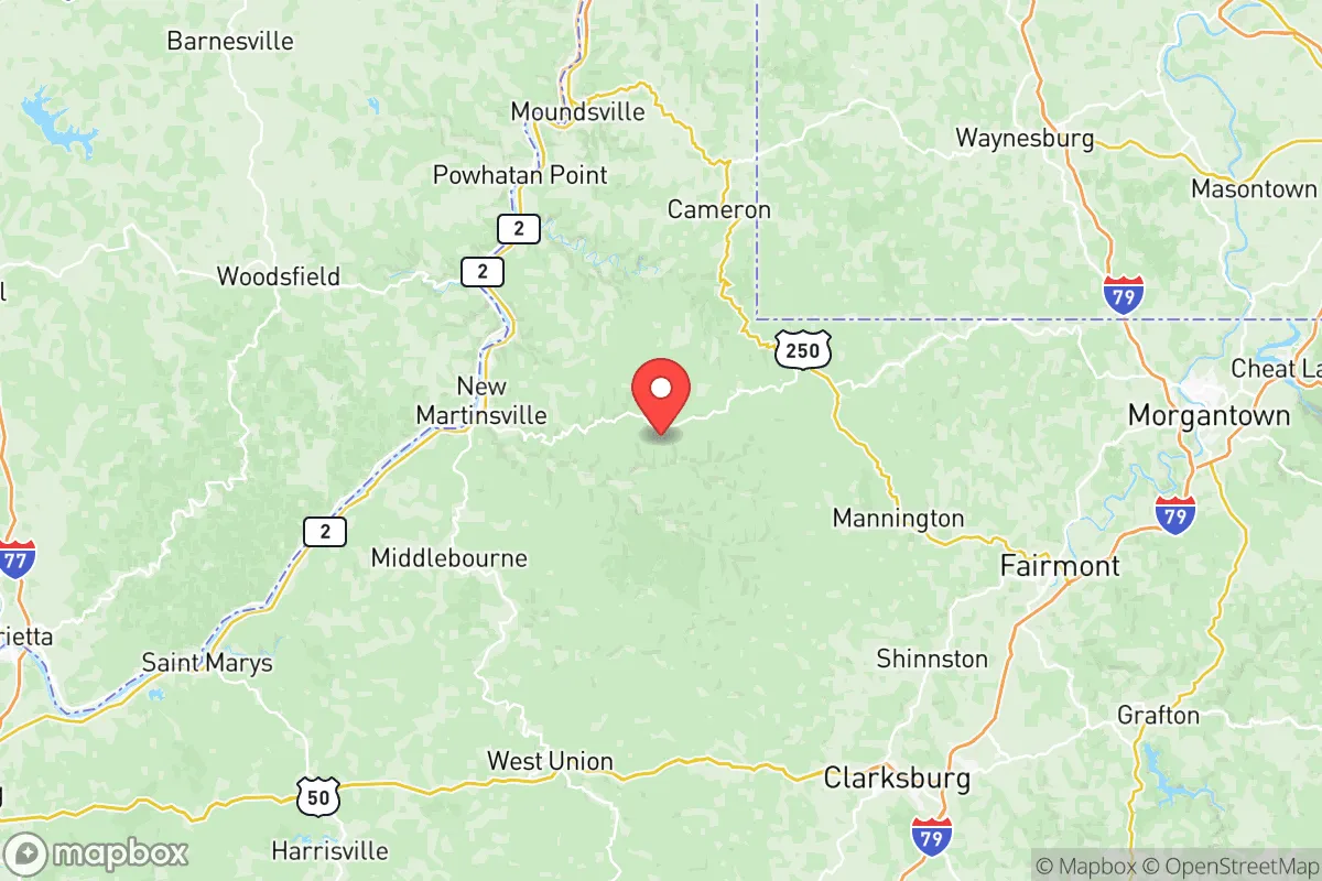 Map centered at 39.6052, -80.6391