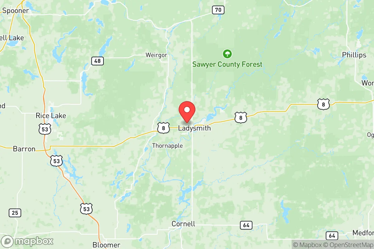 Map centered at 45.4752, -91.1333